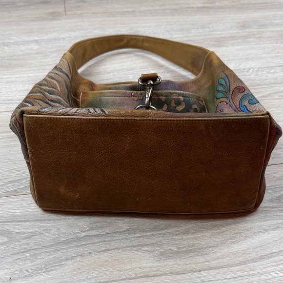 Anuschka Peackcock Bliss Leather Hand-painted Butterfly Floral Shoulder Hobo Bag - Picture 8 of 9